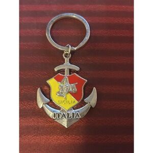 Sicily Italy - Sicilia Italia - Metal Enamel Souvenir Keychain Anchor Flag